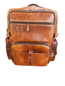 Celtic Premium Export Quality Tan Leather Backpack with Multi Zip Pockets Tan Colour