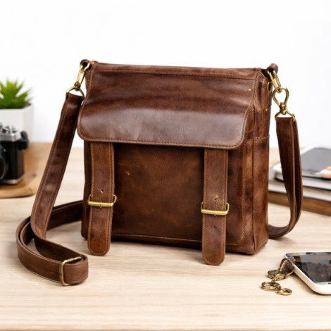 27×25 Cm Brown Sling Leather Bag