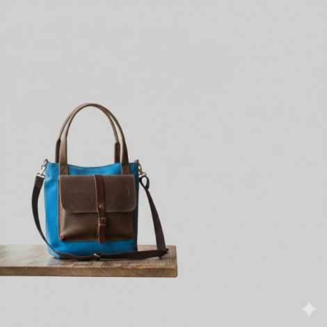 Blue Ladies Leather Hand Bag