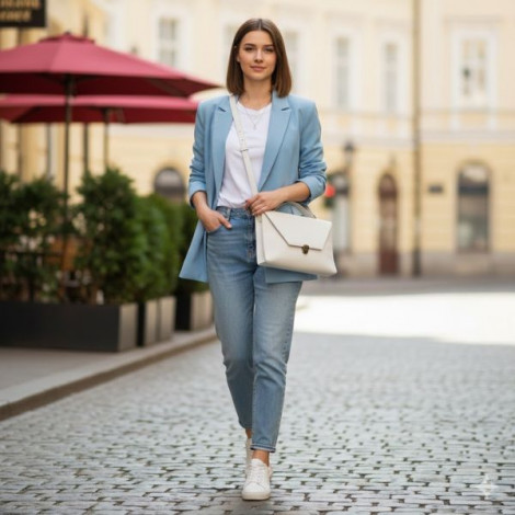 26×24×5 Cm White Sling Leather Bag